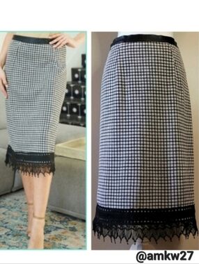 NWT Ryu Midi Pencil Skirt Black & Gray w/ Lace Crochet Hem
